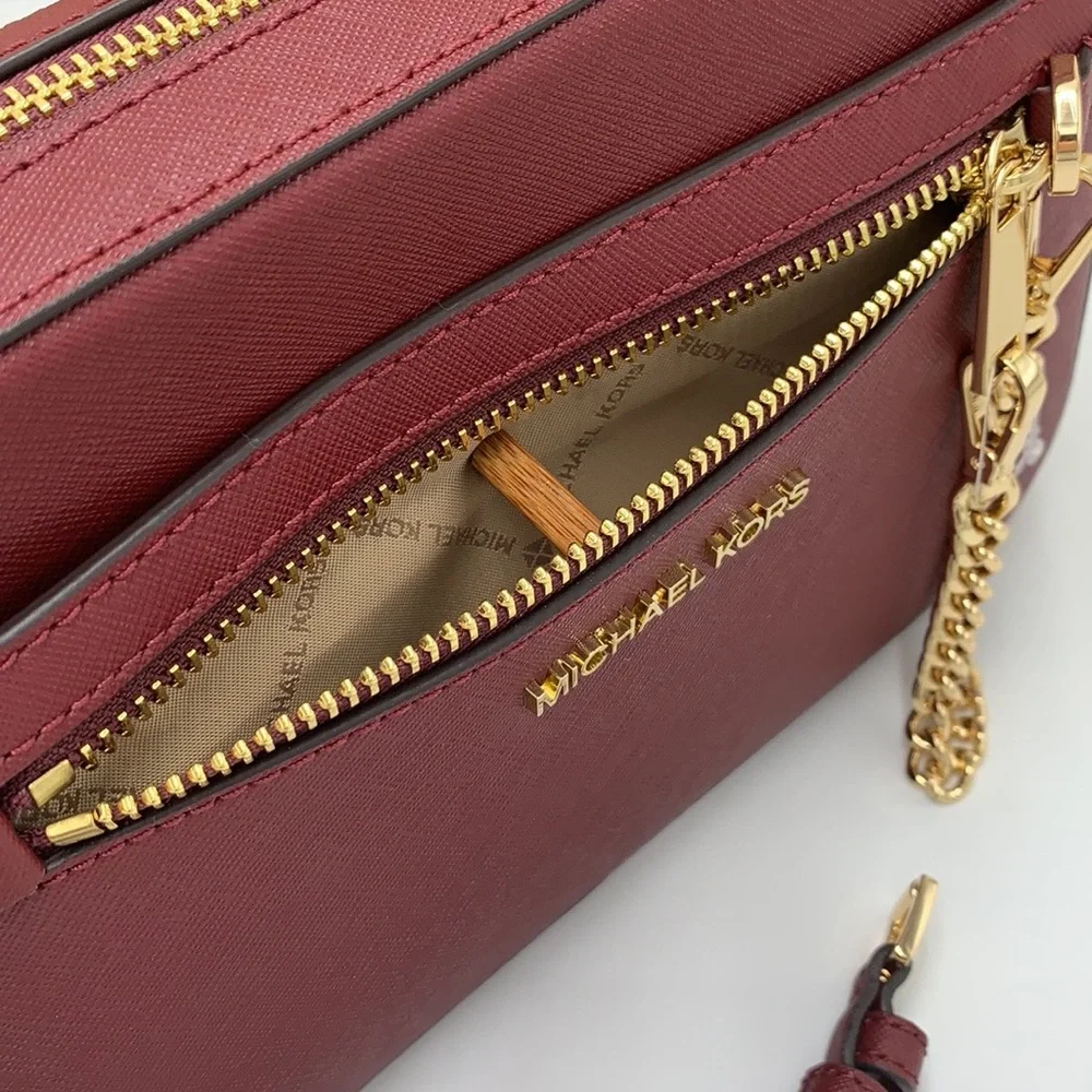 MICHAEL KORS LARGE EW ZIP CHAIN CROSSBODY DARK CHERRY & SM  TZ COINPOUCH MULBERR - Picture 7 of 16